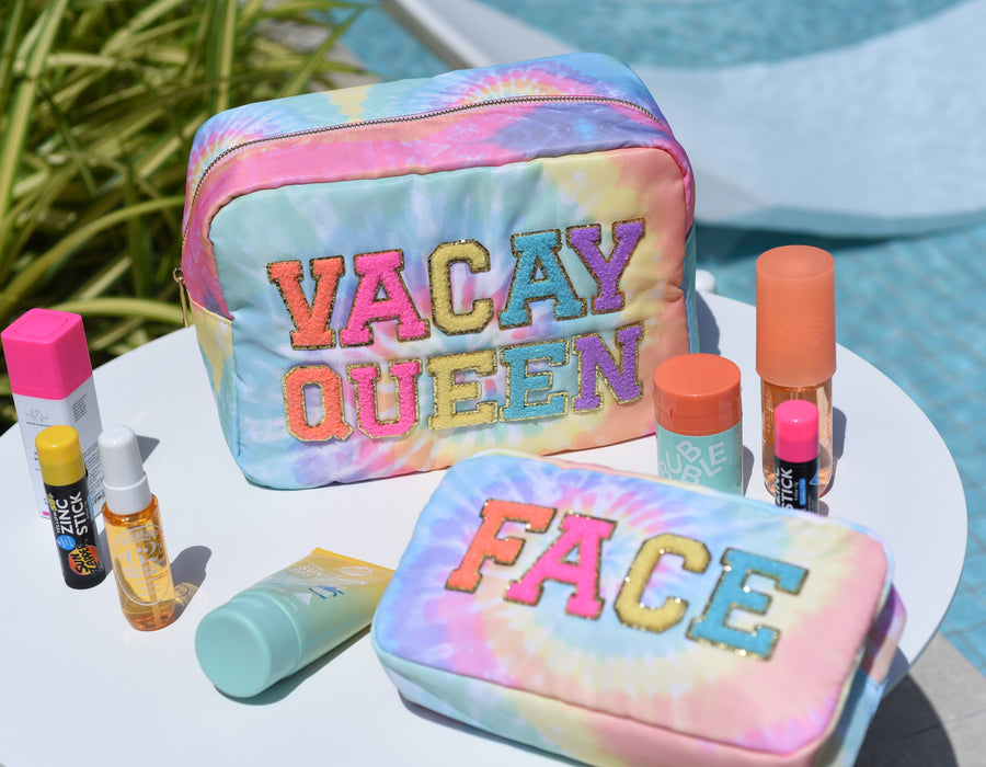 Large Tie Dye Pouch- Vacay Queen