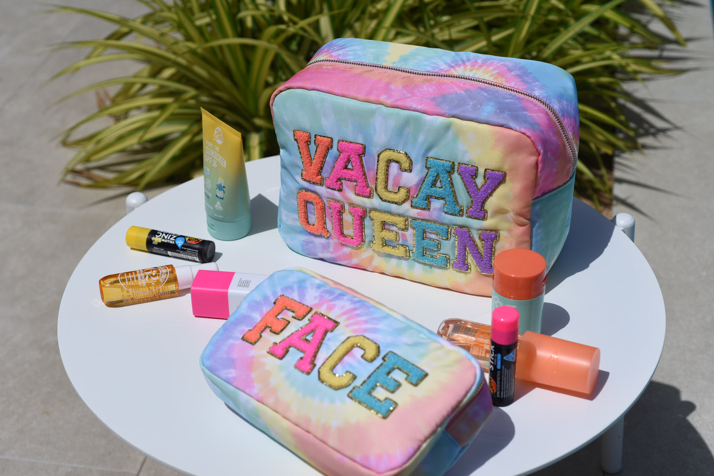 Vacay Queen Tie Dye Bundle, Large Pouch & Face Pouch Set
