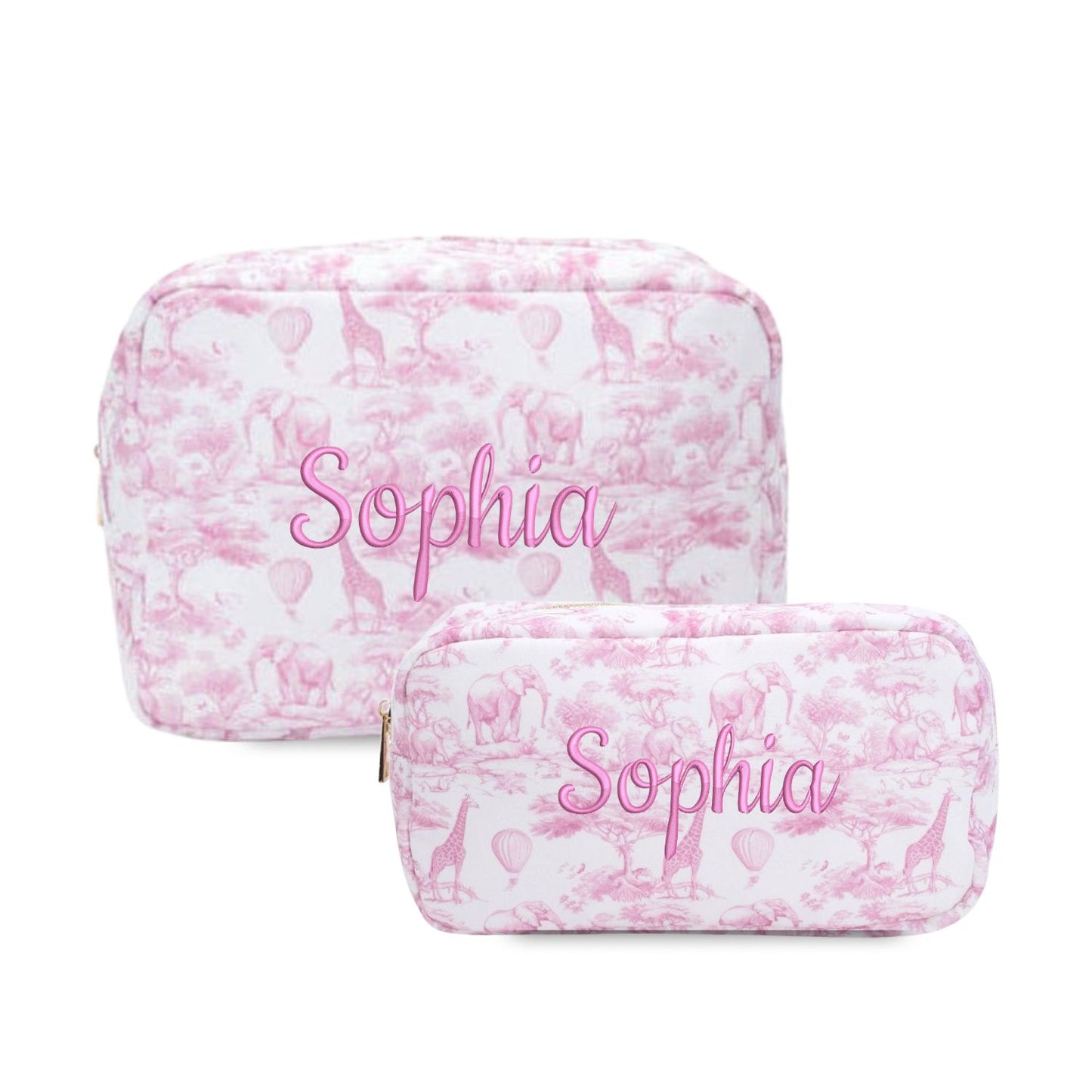Personalised Pink Toile 2-Pc Pouch Set