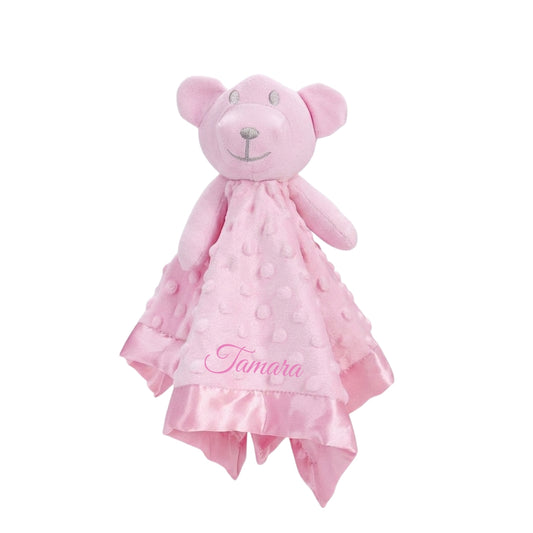 Personalised Little Bear Baby Comforter, Pink