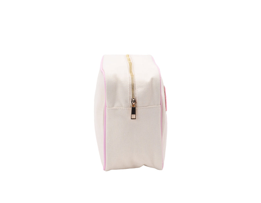 Cream with Baby Pink Trim Large Pouch - 