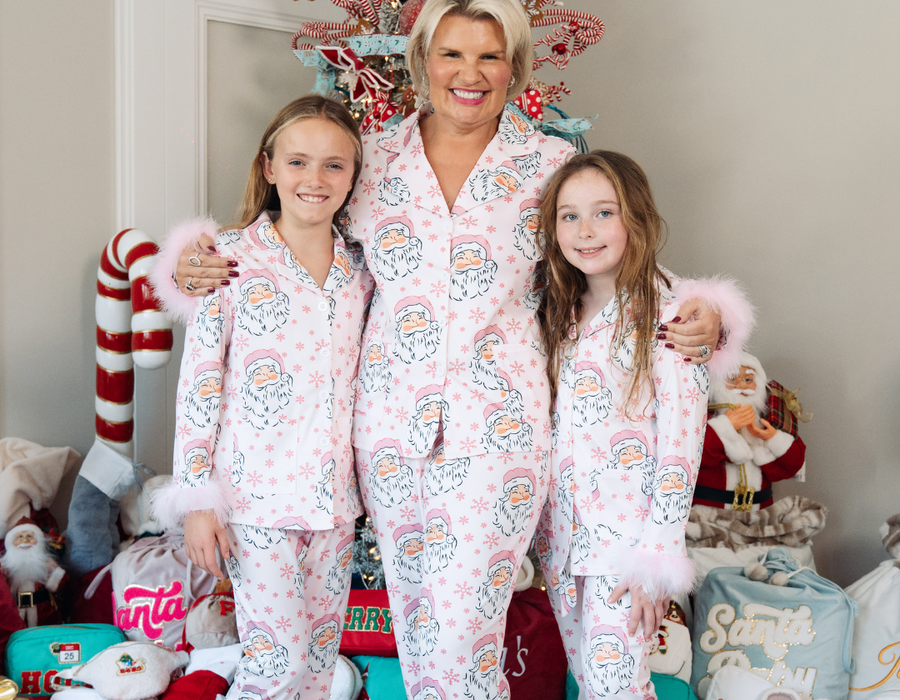 Children's Pink Santa PJs with Feathers