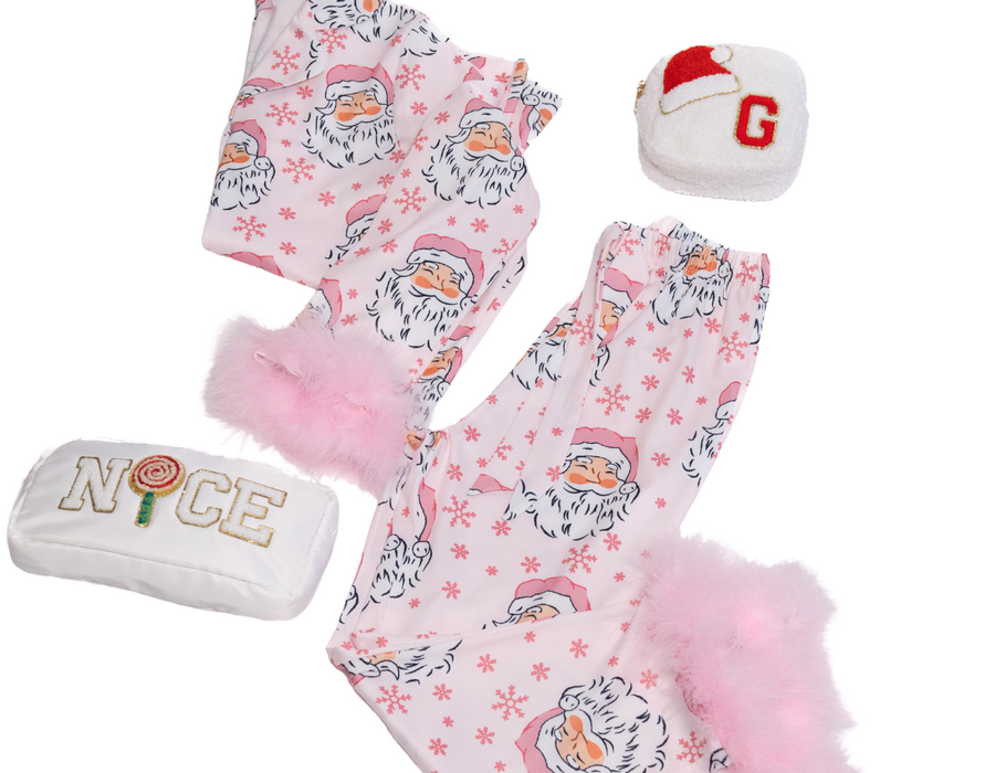 Women’s Pink Santa PJs with Feathers