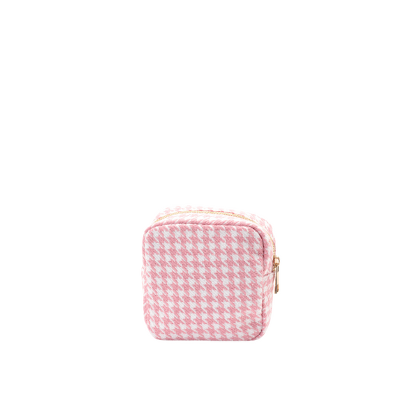 Pink Houndstooth Personalised Pouch - Extra Small