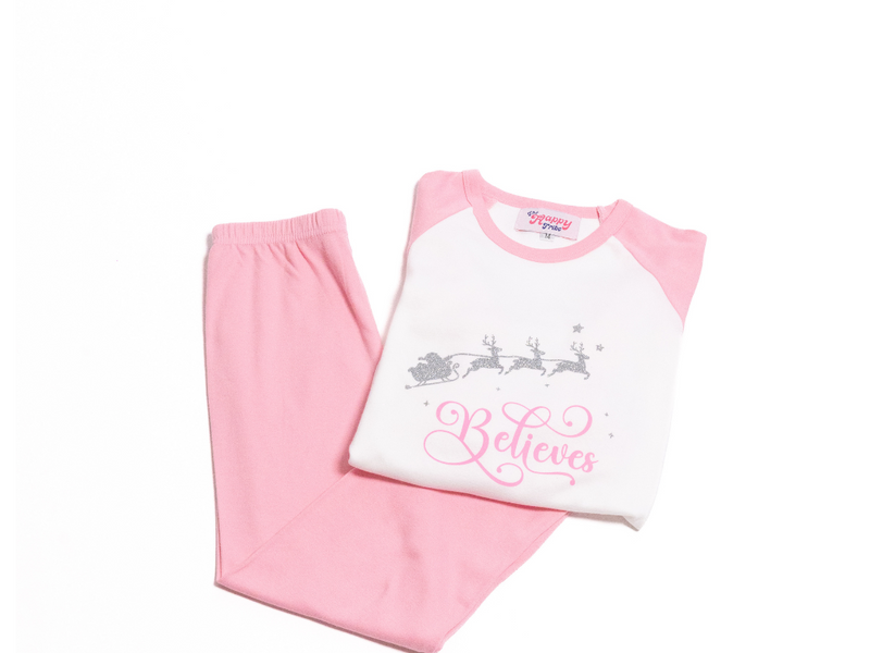 Pink Children's Personalised 'Believe' Christmas Pj's