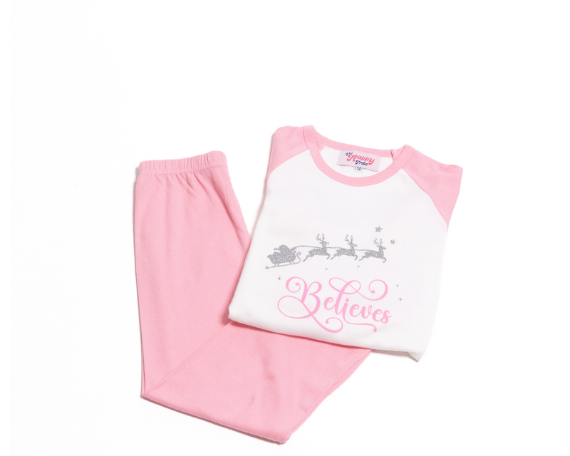 Pink Children's Personalised 'Believe' Christmas Pj's