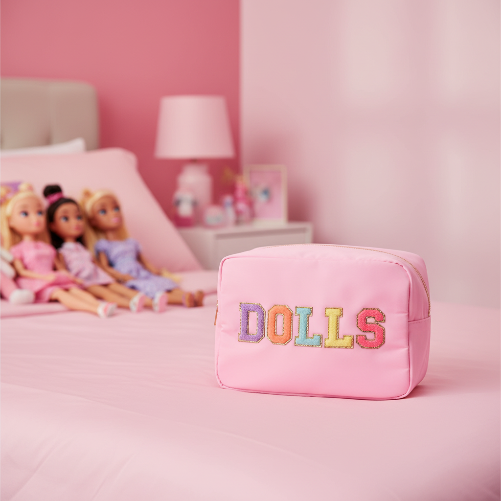 "Dolls" Large Pouch,  Baby Pink
