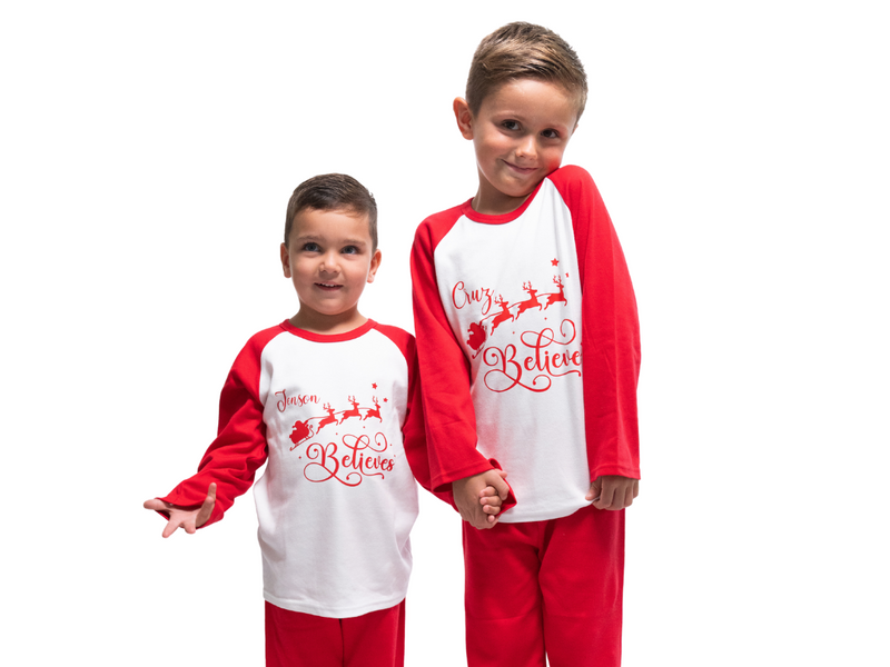 Red Personalised Children's 'Believe' Christmas Pjs