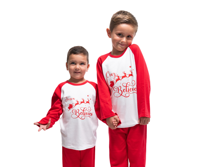 Red Personalised Children's 'Believe' Christmas Pjs