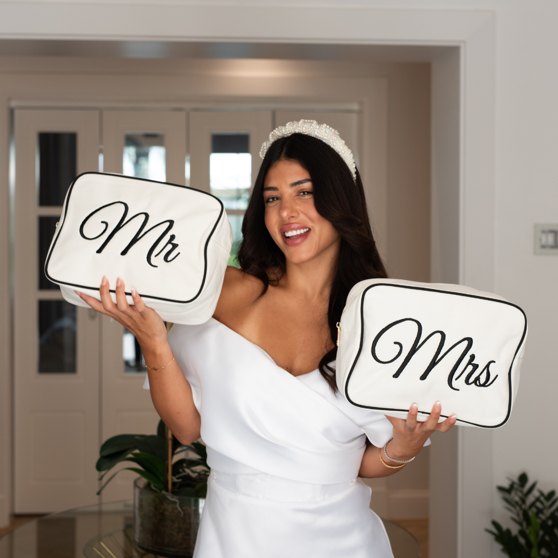 Mr & Mrs Newlywed Pouches, Custom Couple Accessories for Travel - The Happy Tribe