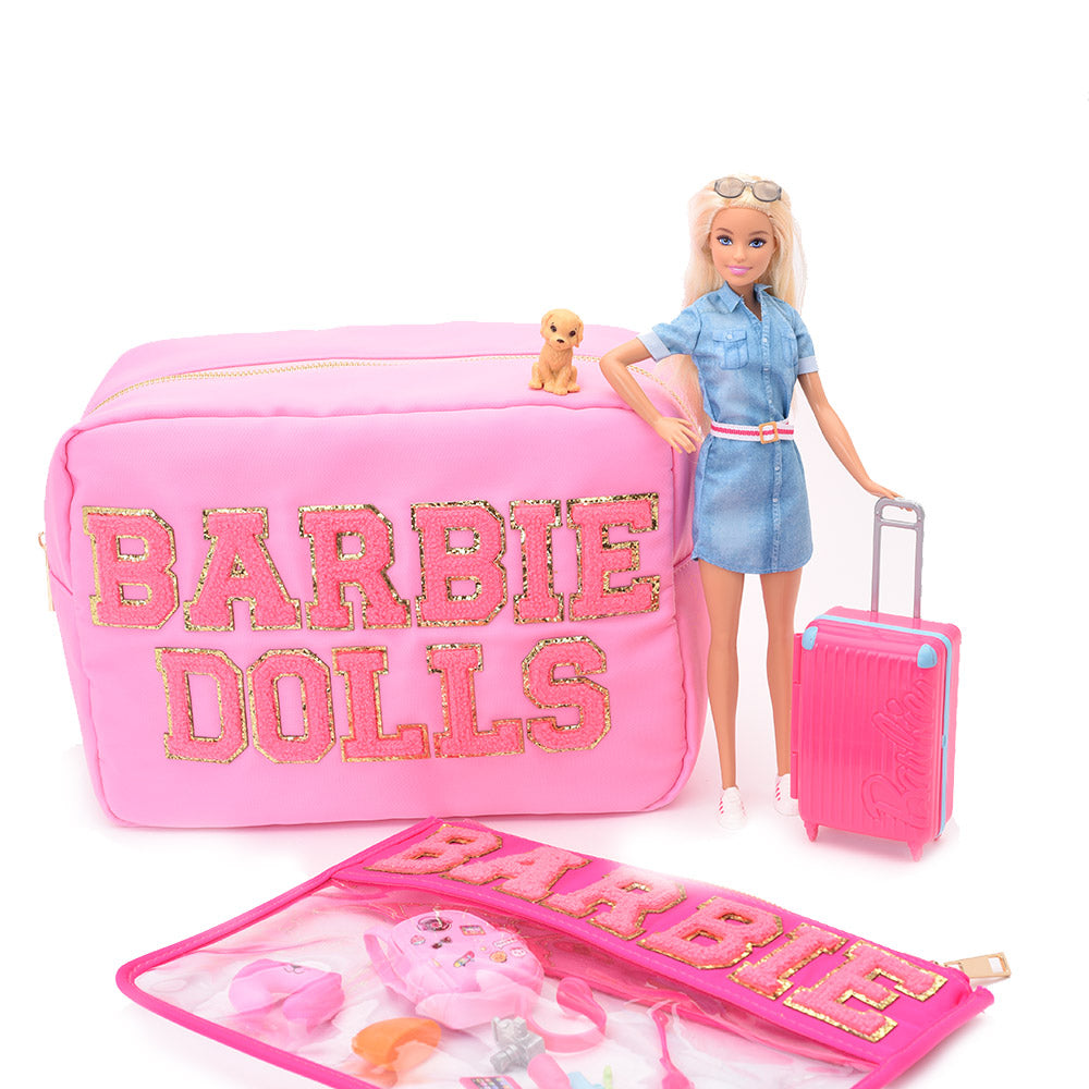 Candy Pink Large Pouch - "Barbie Dolls" - The Happy Tribe