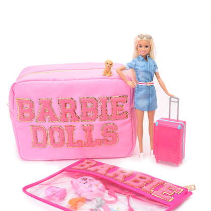 Candy Pink Large Pouch - "Barbie Dolls" - The Happy Tribe
