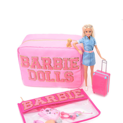 Candy Pink Large Pouch - "Barbie Dolls" - The Happy Tribe