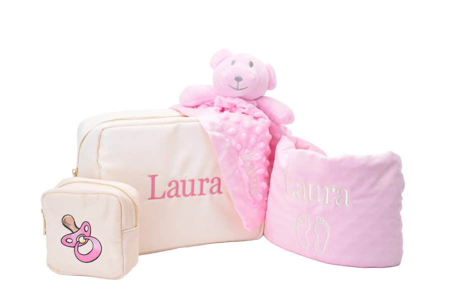 Personalised Baby Gift Set, Baby Pink