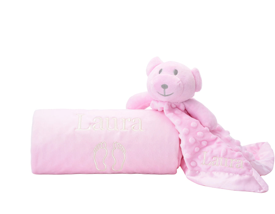 Baby Girls Personalised Pink Teddy Bear Comforter