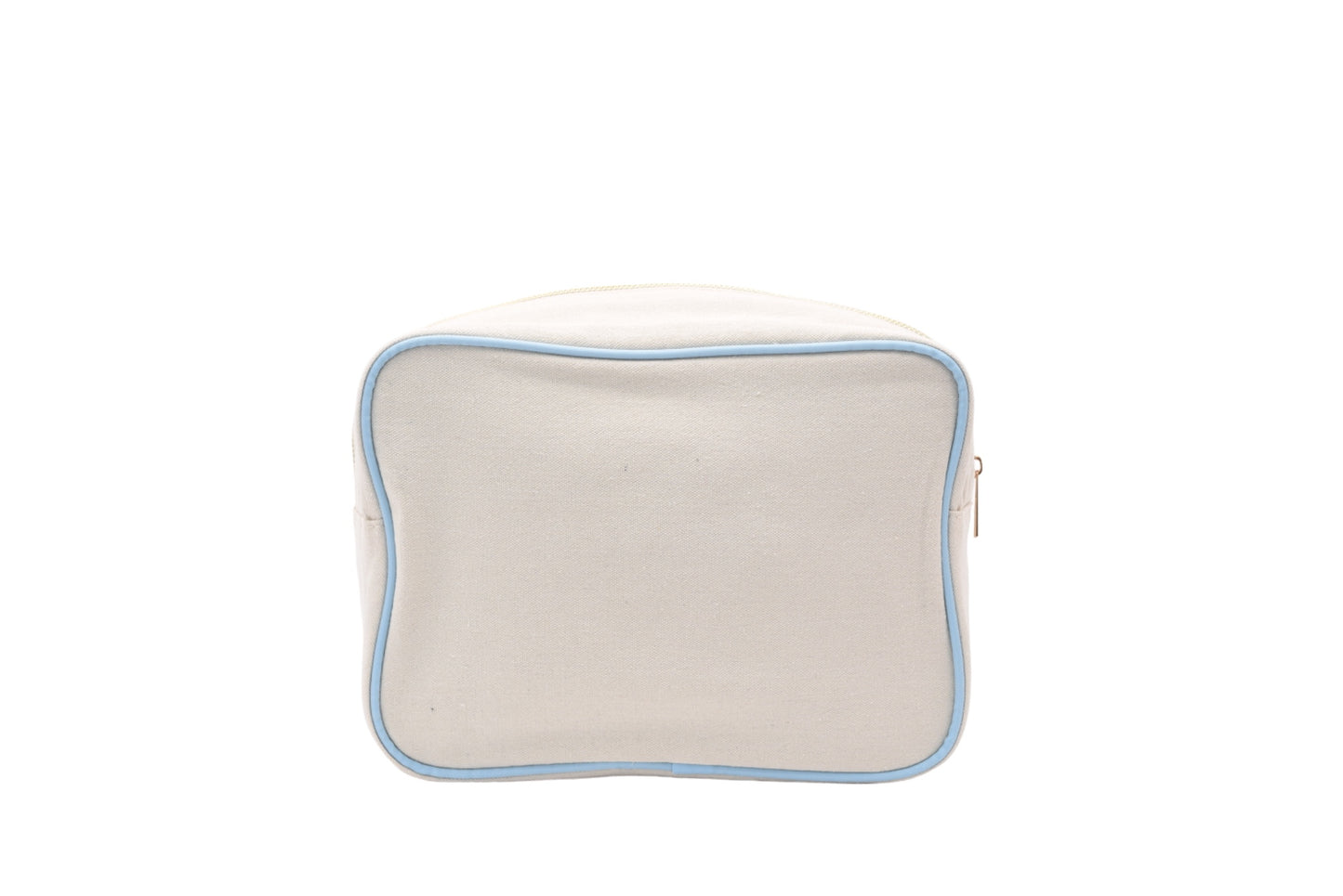 "Beach" Large Pouch, Cream Canvas with Baby Blue Trim