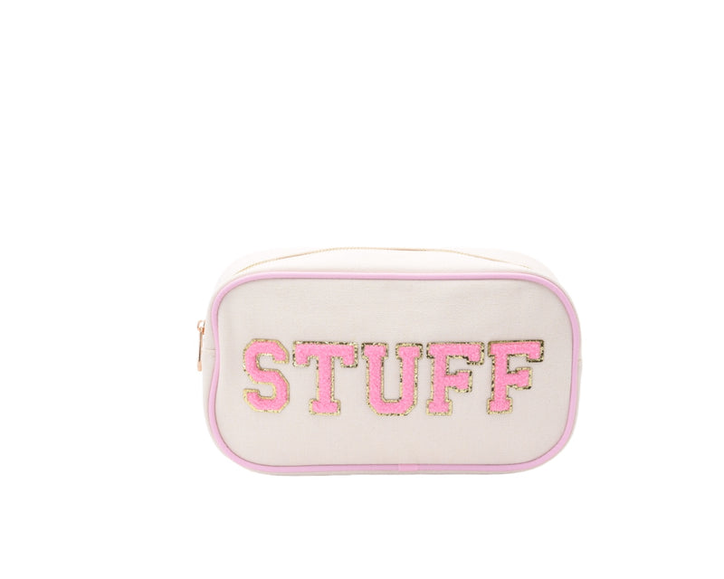 Cream with Baby Pink Trim Medium Pouch - 