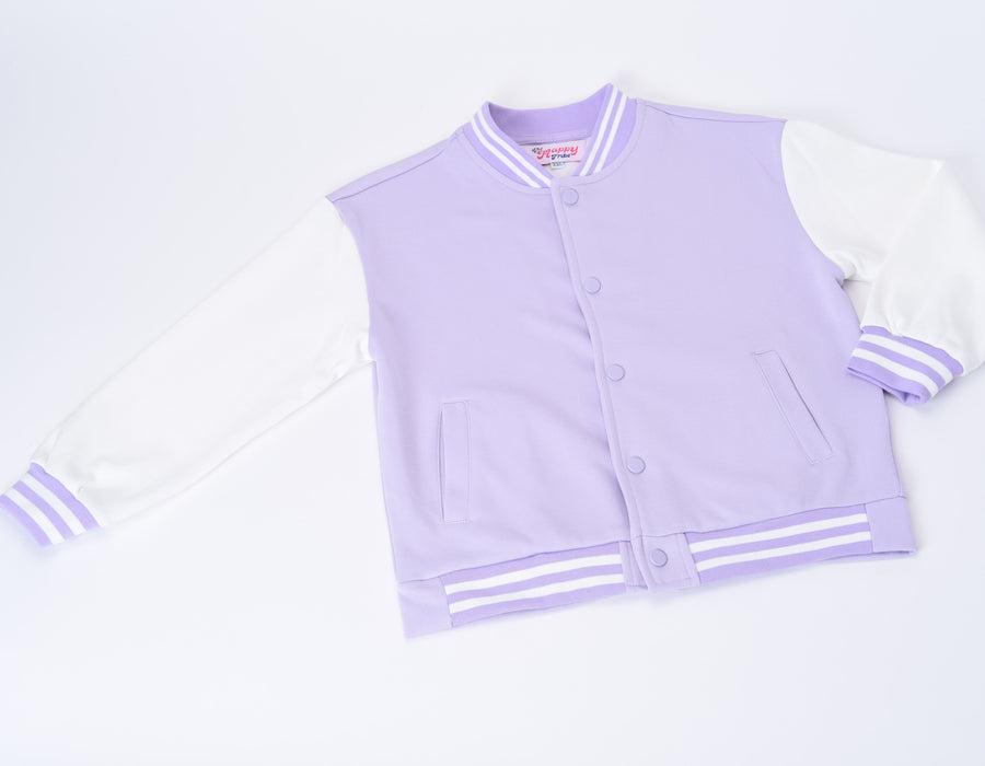 Personalised Kids Lilac Varsity Jacket