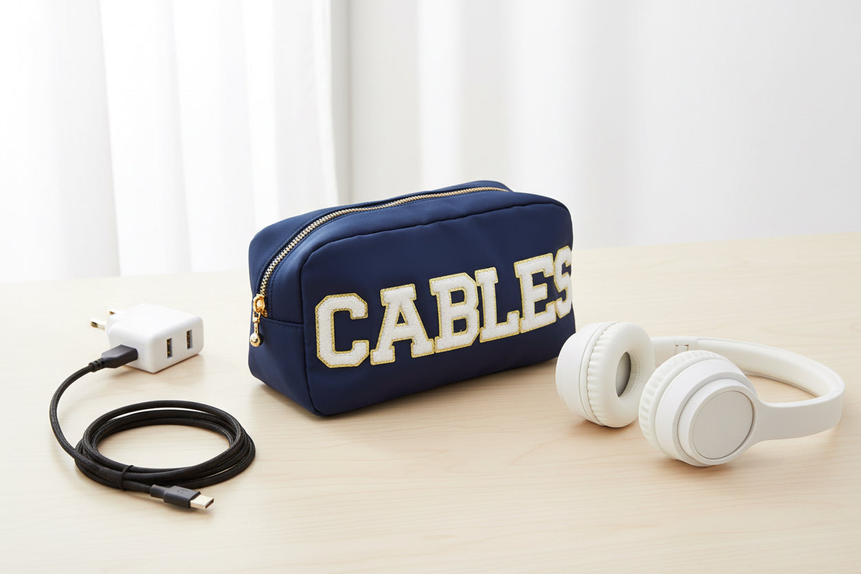 "Cables" Medium Pouch, Navy