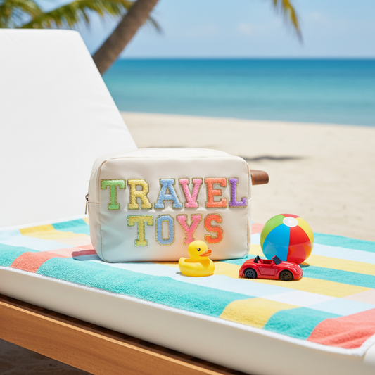 "Travel Toys" Large Pouch, Cream