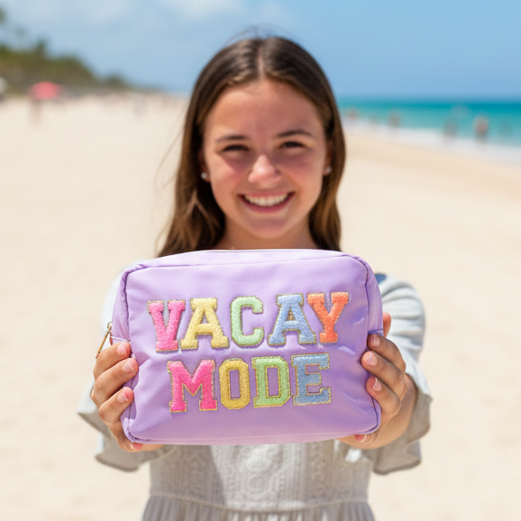 "Vacay Mode" Large Pouch, Lilac