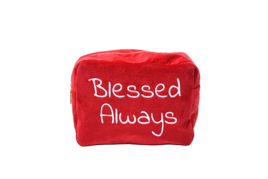"Blessed Always" Large Velvet Pouch, Red