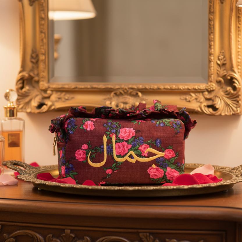Arabic "Beauty" Ruffle Pouch, Medium