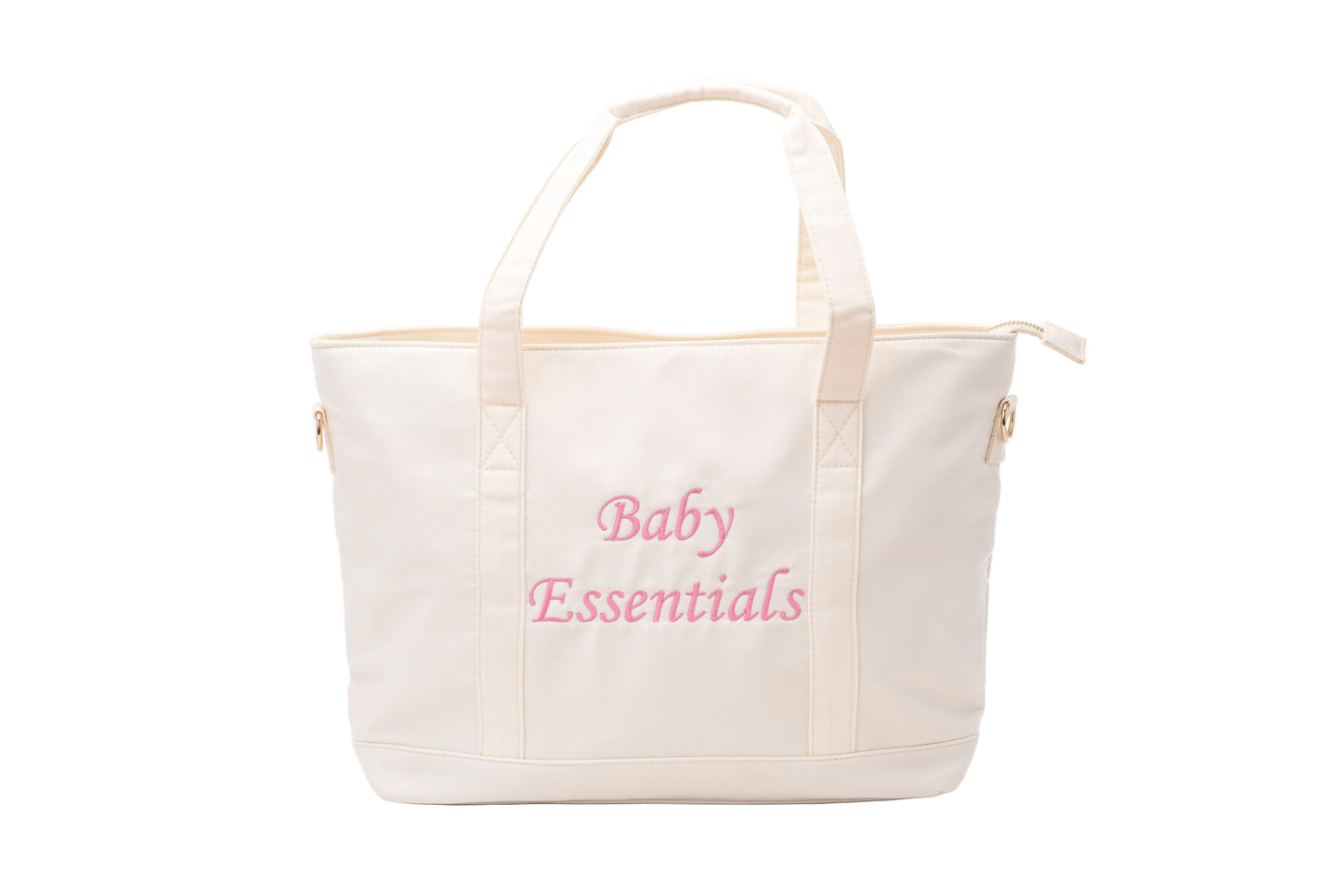 "Baby Essentials" Tote Bag, Cream in Pink Embroidery