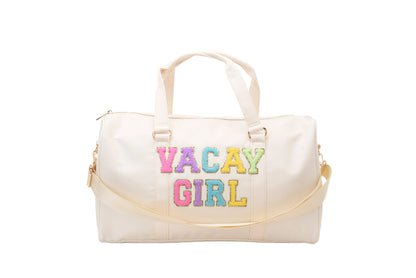 "Vacay Girl" Carry On Duffel Bag, Cream
