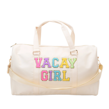 "Vacay Girl" Carry On Duffel Bag, Cream