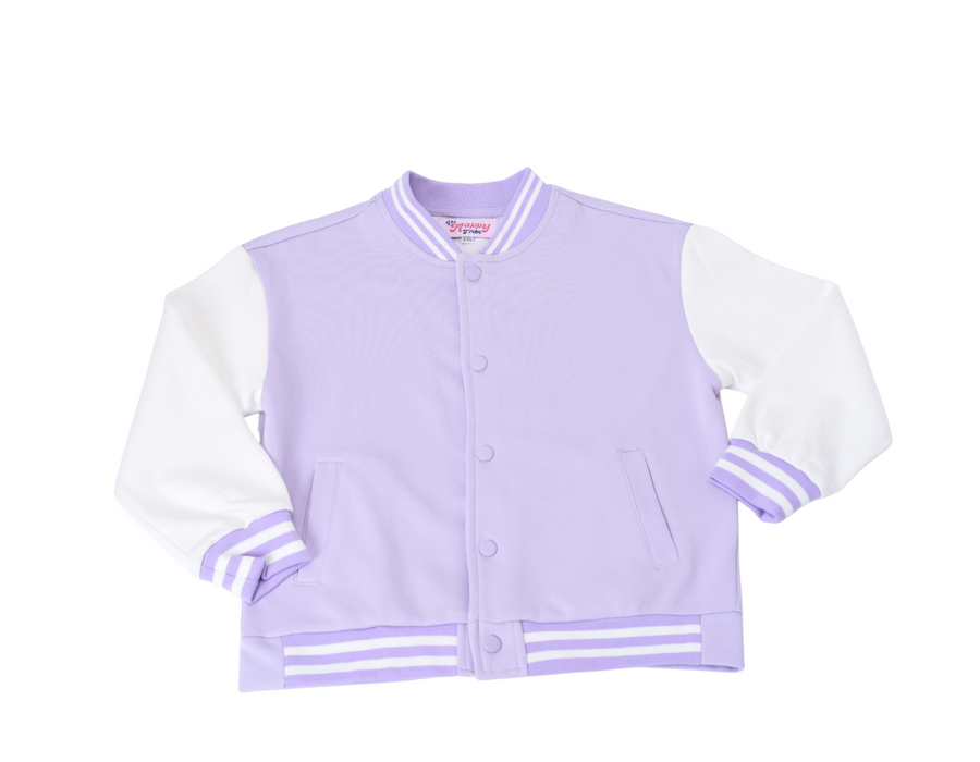 Personalised Kids Lilac Varsity Jacket