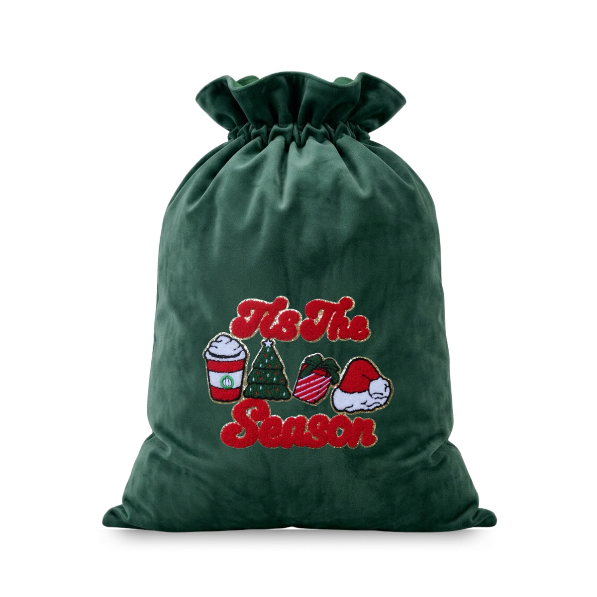 ”Tis the Season” Green Velvet Christmas Sack