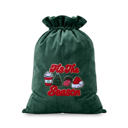 ”Tis the Season” Green Velvet Christmas Sack