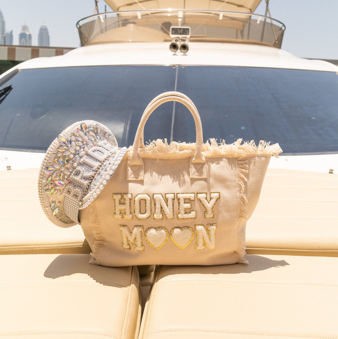 Cream St Bart’s Tote Bag – “Honeymoon” Edition, Chic Bridal Travel Tote - The Happy Tribe