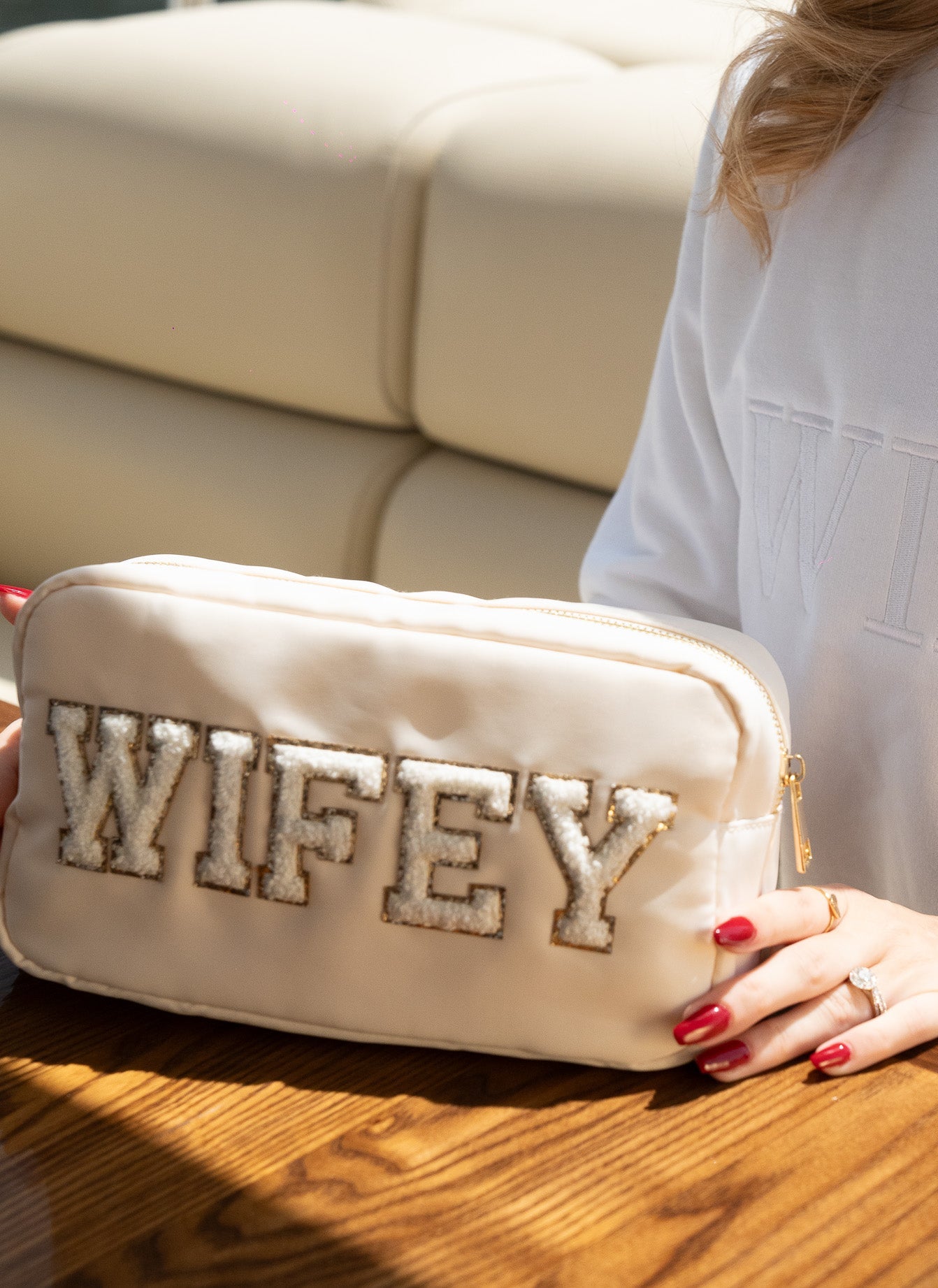 Medium Cream Pouch - "Wifey" - The Happy Tribe