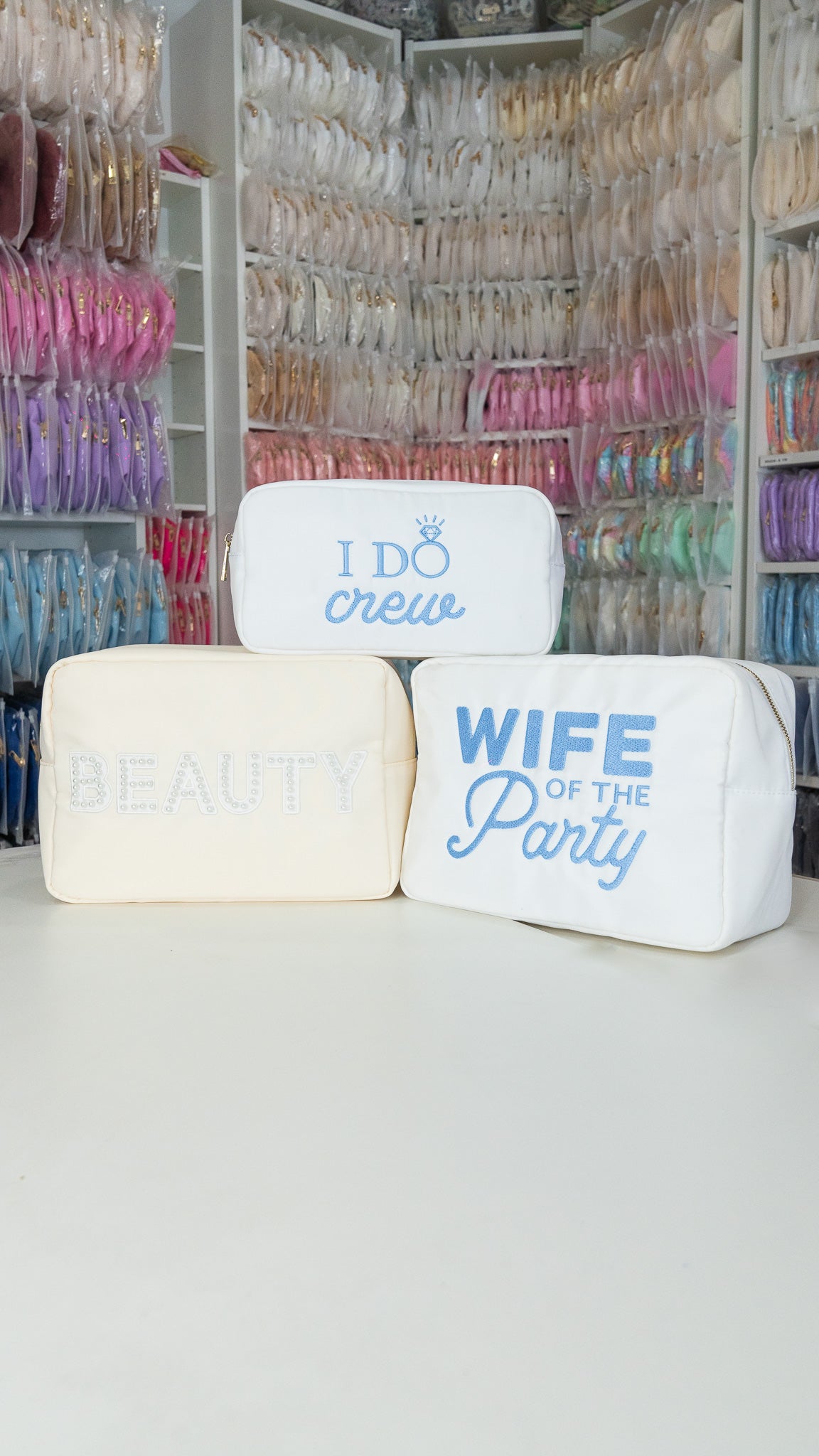 "Wife of the Party" Large Pouch, White