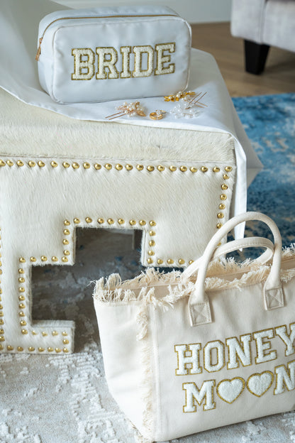 Cream St Bart’s Tote Bag – “Honeymoon” Edition, Chic Bridal Travel Tote - The Happy Tribe
