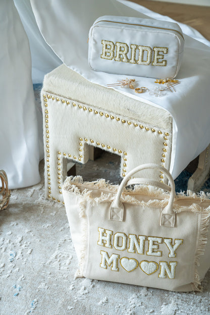 Cream St Bart’s Tote Bag – “Honeymoon” Edition, Chic Bridal Travel Tote - The Happy Tribe