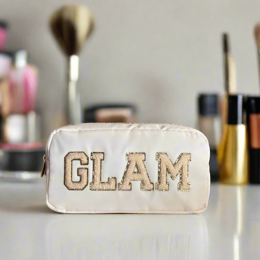 Cream Small "Glam" Pouch - Personalised Beauty Pouch