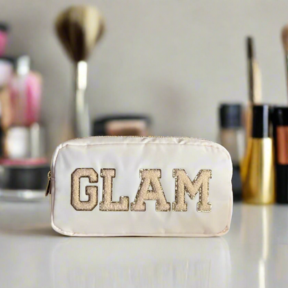 Cream Small "Glam" Pouch - Personalised Beauty Pouch