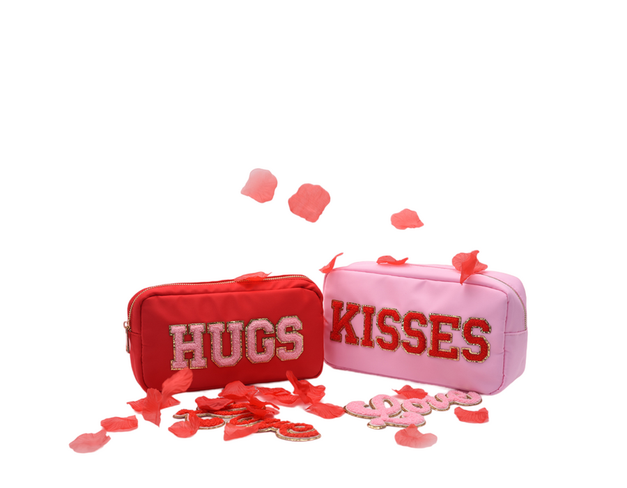 Red & Baby Pink Pouch Set “Hugs & Kisses”