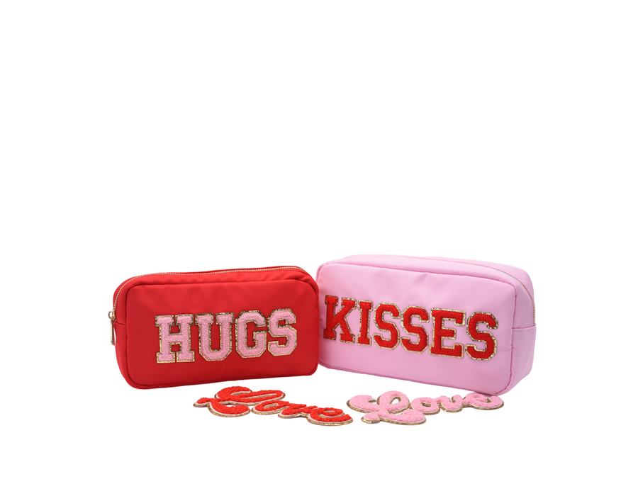 Red & Baby Pink Pouch Set “Hugs & Kisses”