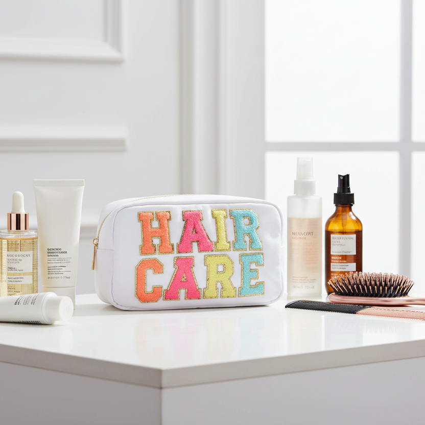 White Medium "Hair Care” Pouch.