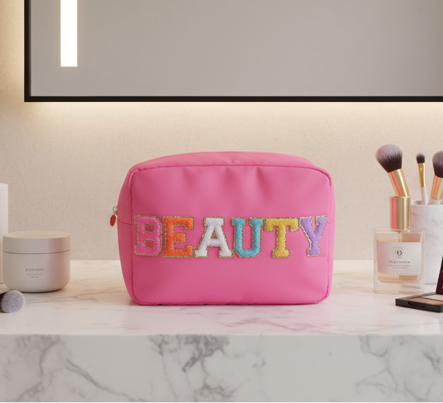 Large Candy Pink “Beauty” Pouch - The Happy Tribe