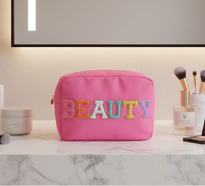 Large Candy Pink “Beauty” Pouch - The Happy Tribe
