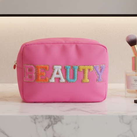 Large Candy Pink “Beauty” Pouch - The Happy Tribe