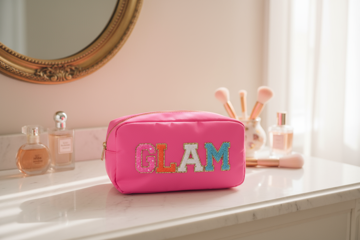 Medium Candy Pink Pouch “Glam" - The Happy Tribe
