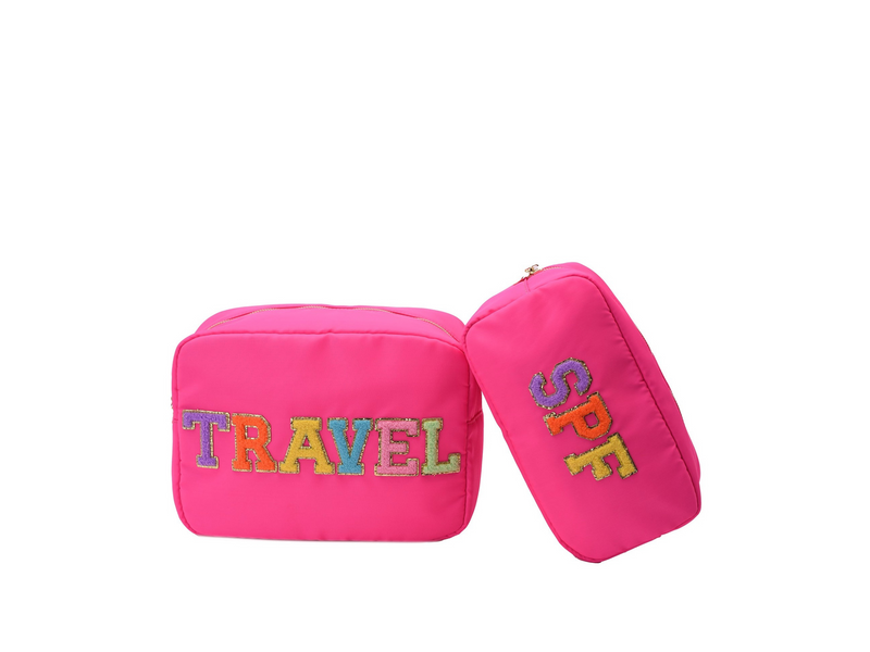 Neon Pink “Travel & SPF” Bundle, Large & Medium pouch