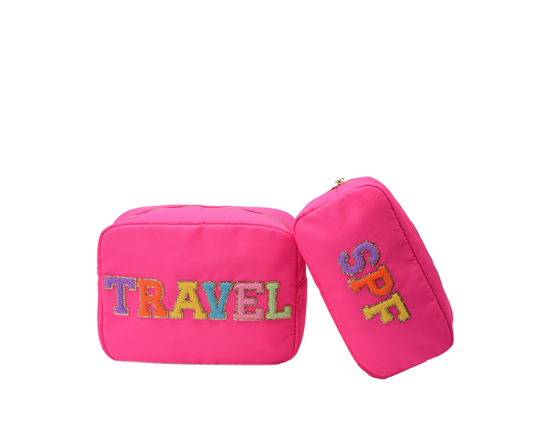Neon Pink “Travel & SPF” Bundle – Large & Medium Pouches