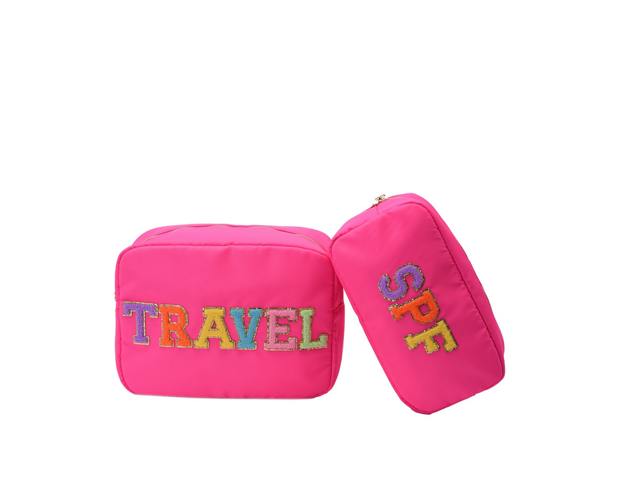 Neon Pink “Travel & SPF” Bundle, Large & Medium Pouch